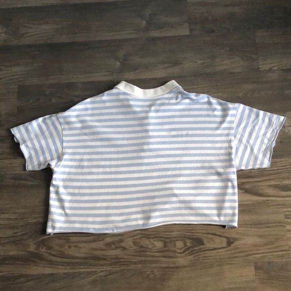Aerie Crop Star Polo Blue White Stripe Distressed Medium Oversized - Picture 6 of 12